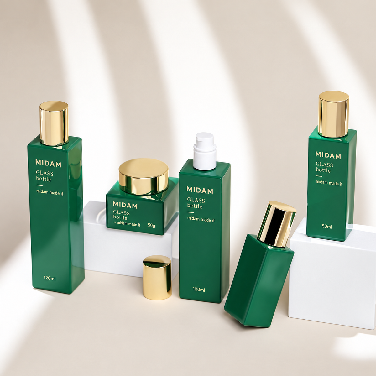 MB-0537 유리 우드 캡 사각 스킨케어 세트 용기 30ml / 50ml / 100ml / 120ml / 50g