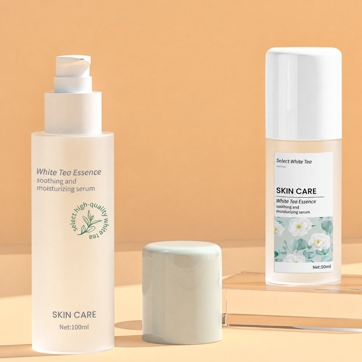 MB-0508 PETG 화이트 돔 캡 스킨케어 세트 용기 30ml / 100ml / 150ml / 50g