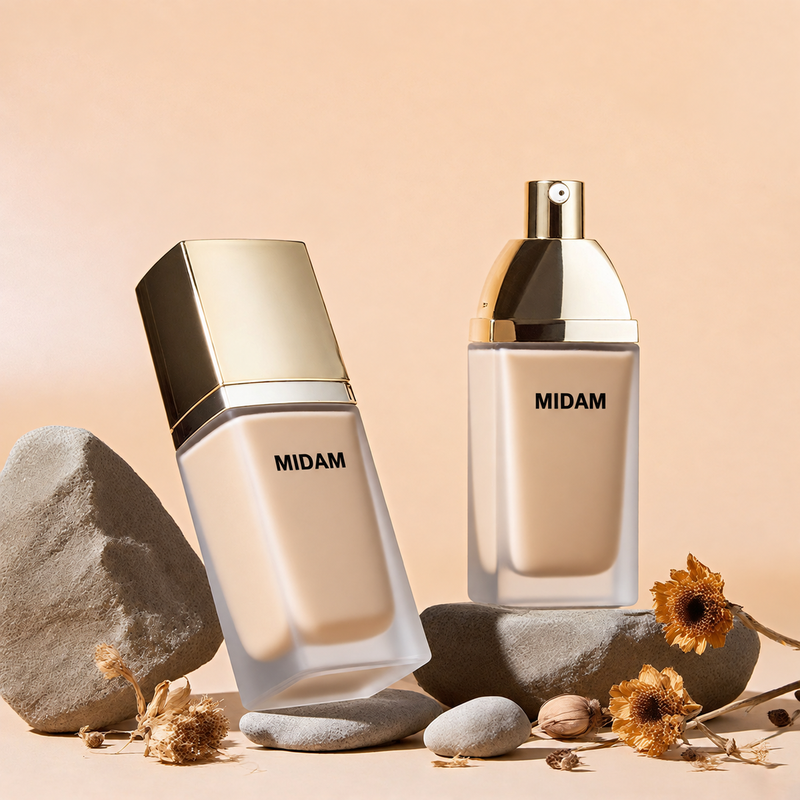 MB-0854 골드 펌프 사각 유리 파운데이션 용기 30ml