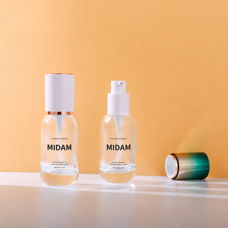 MB-0839 화이트 캡 삼각 유리 파운데이션 용기 30ml